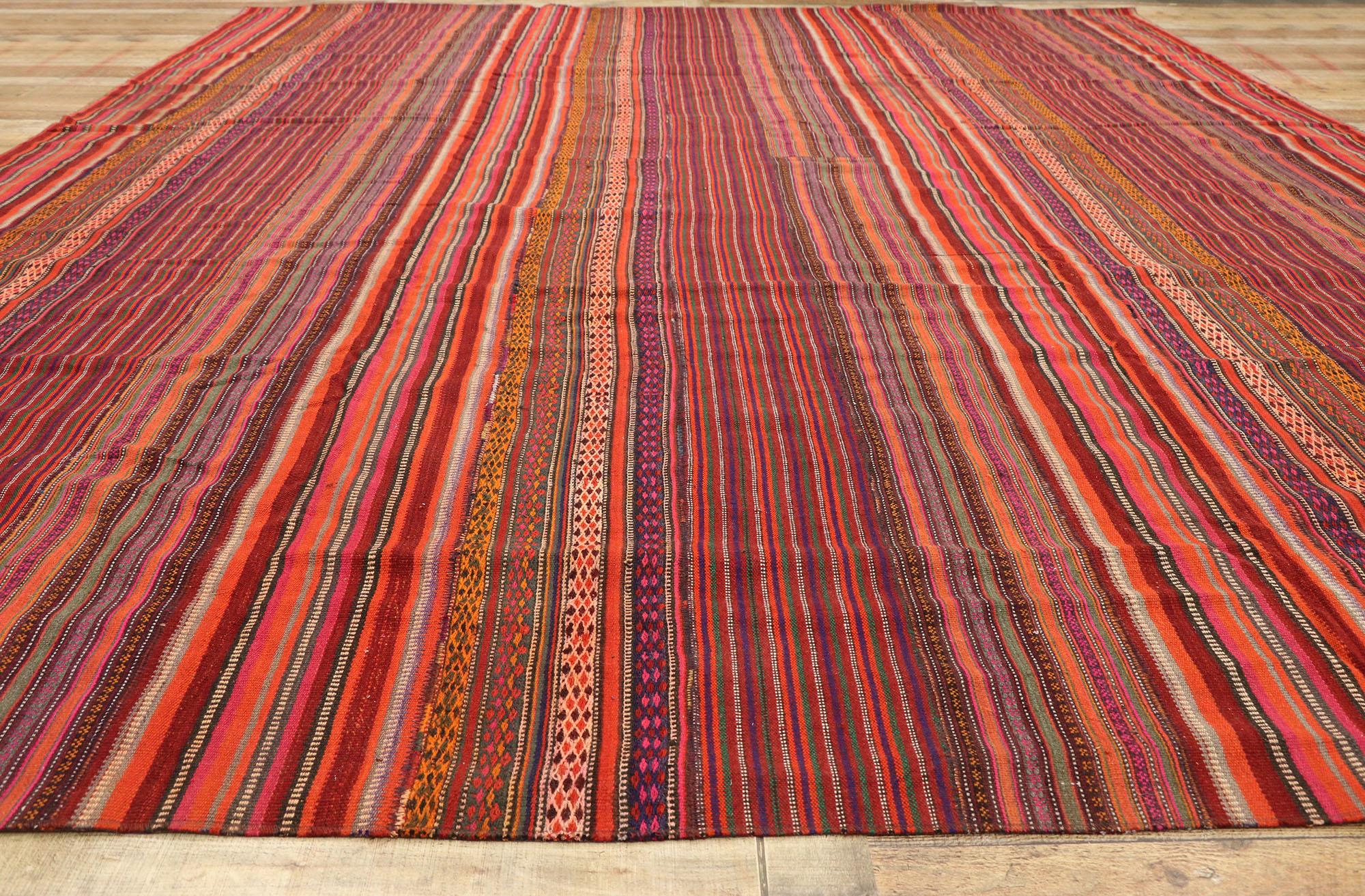 Vintage Turkish Striped Kilim Rug with Modern Rustic Cabin Style  3