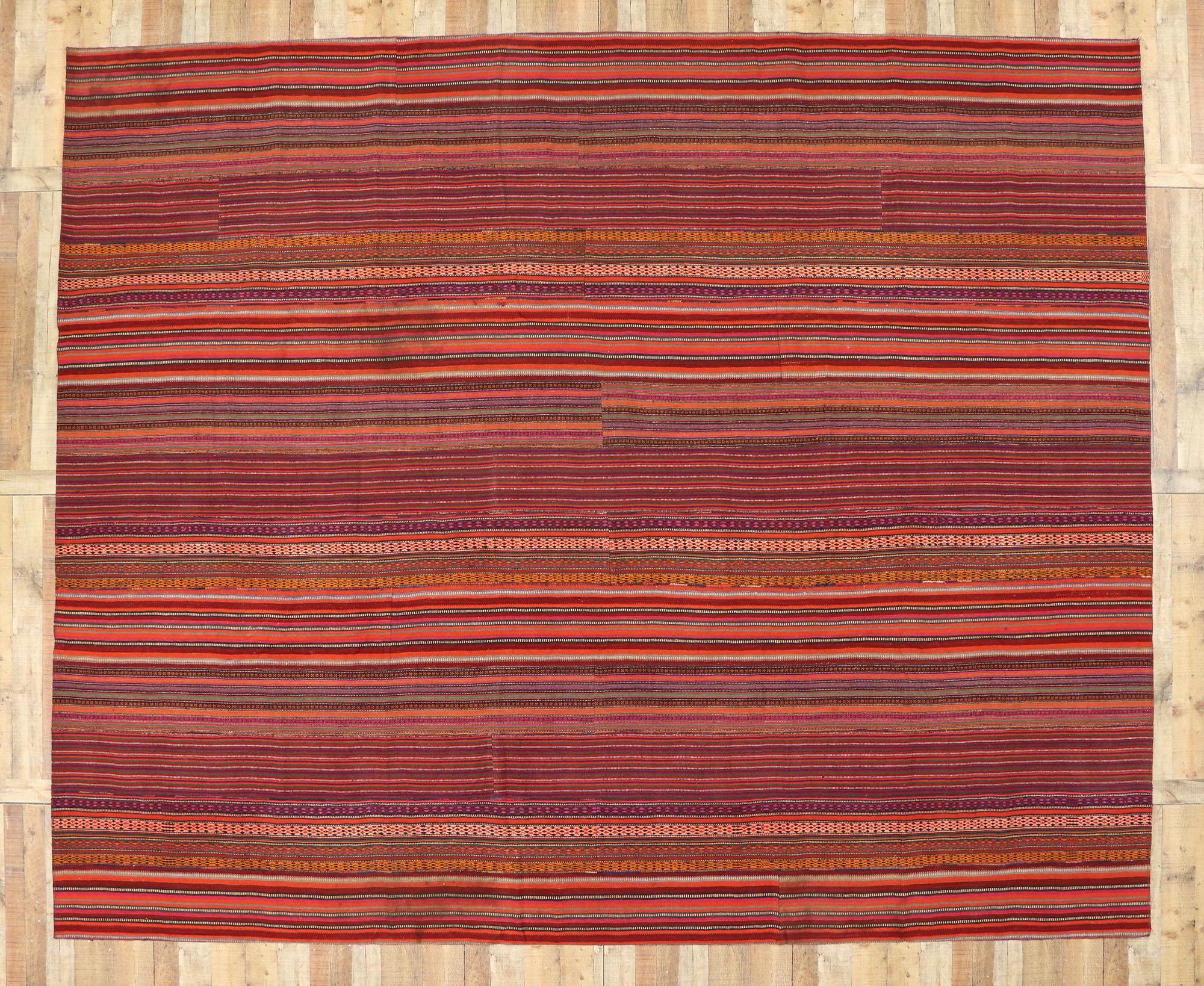 Vintage Turkish Striped Kilim Rug with Modern Rustic Cabin Style  4