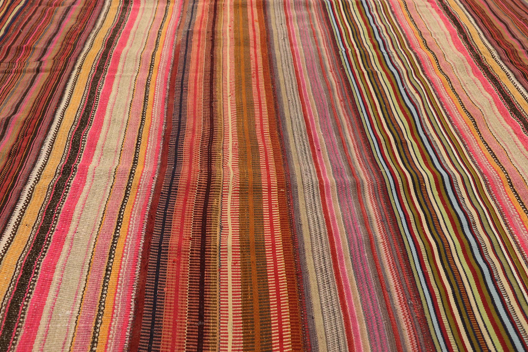 Vintage Turkish Striped Kilim Rug with Modern Rustic Cabin Style For Sale 1