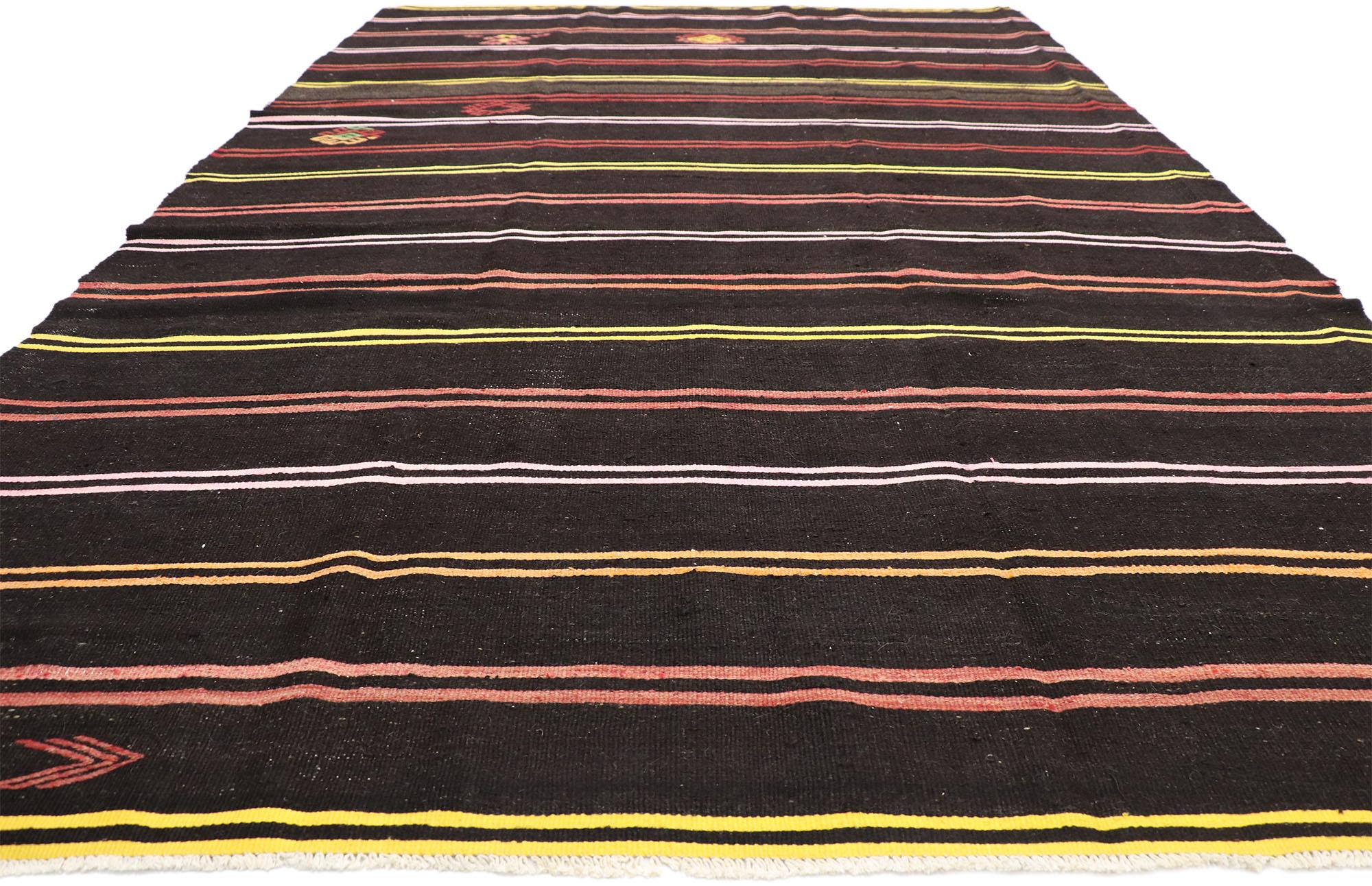 Hand-Woven Vintage Turkish Striped Kilim Rug with Tribal Bohemian Style, Flat-Weave Rug For Sale