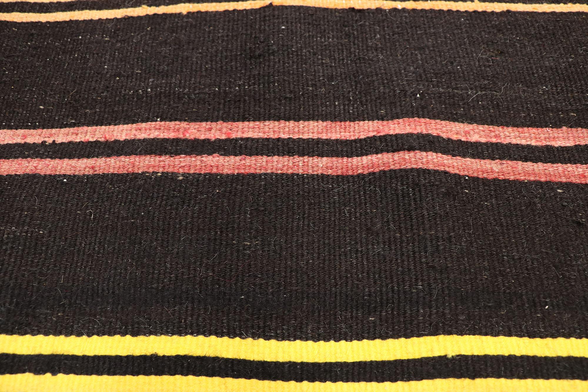 Vintage Turkish Striped Kilim Rug with Tribal Bohemian Style, Flat-Weave Rug In Good Condition For Sale In Dallas, TX