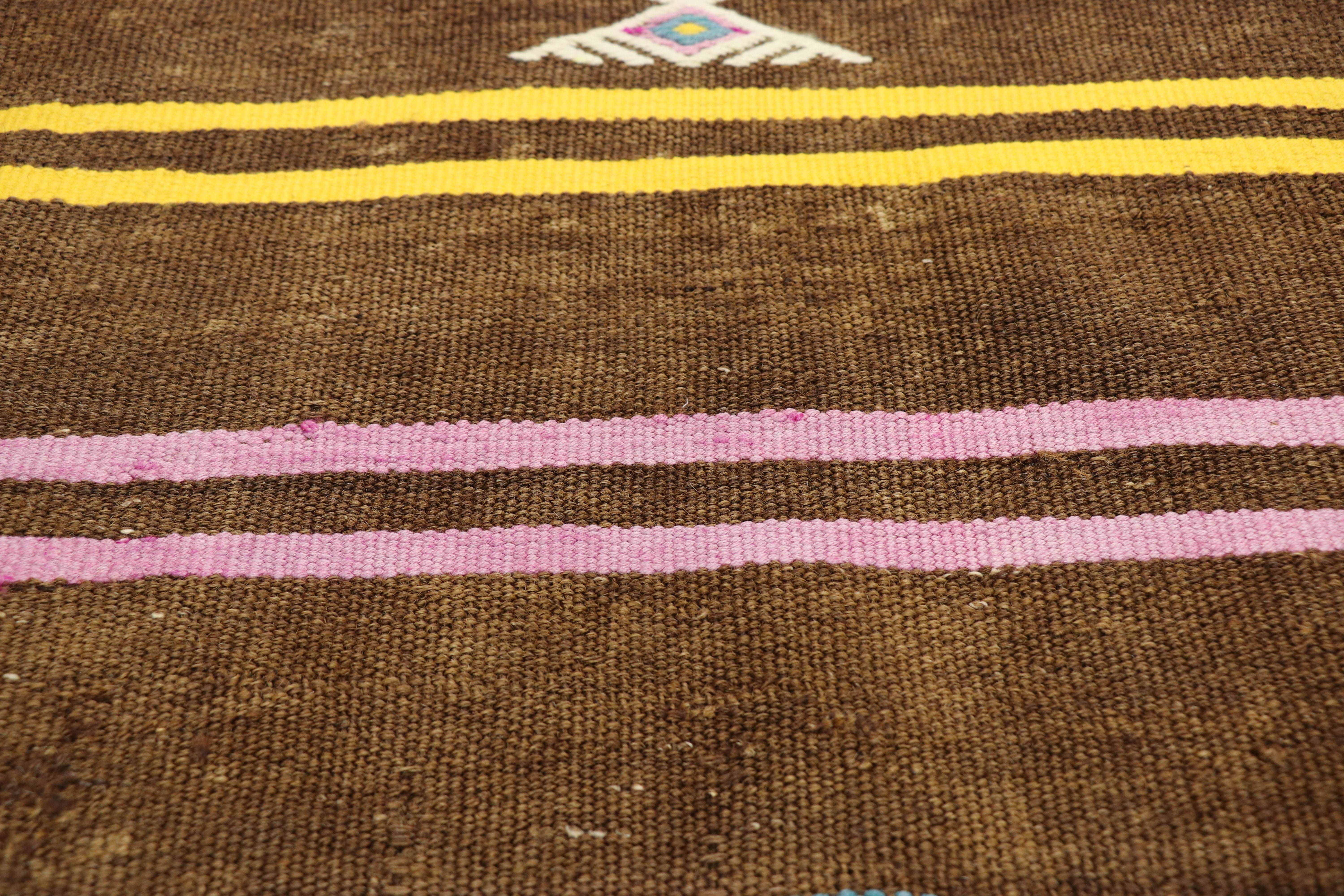 Vintage Colorful Striped Turkish Kilim Rug In Good Condition For Sale In Dallas, TX