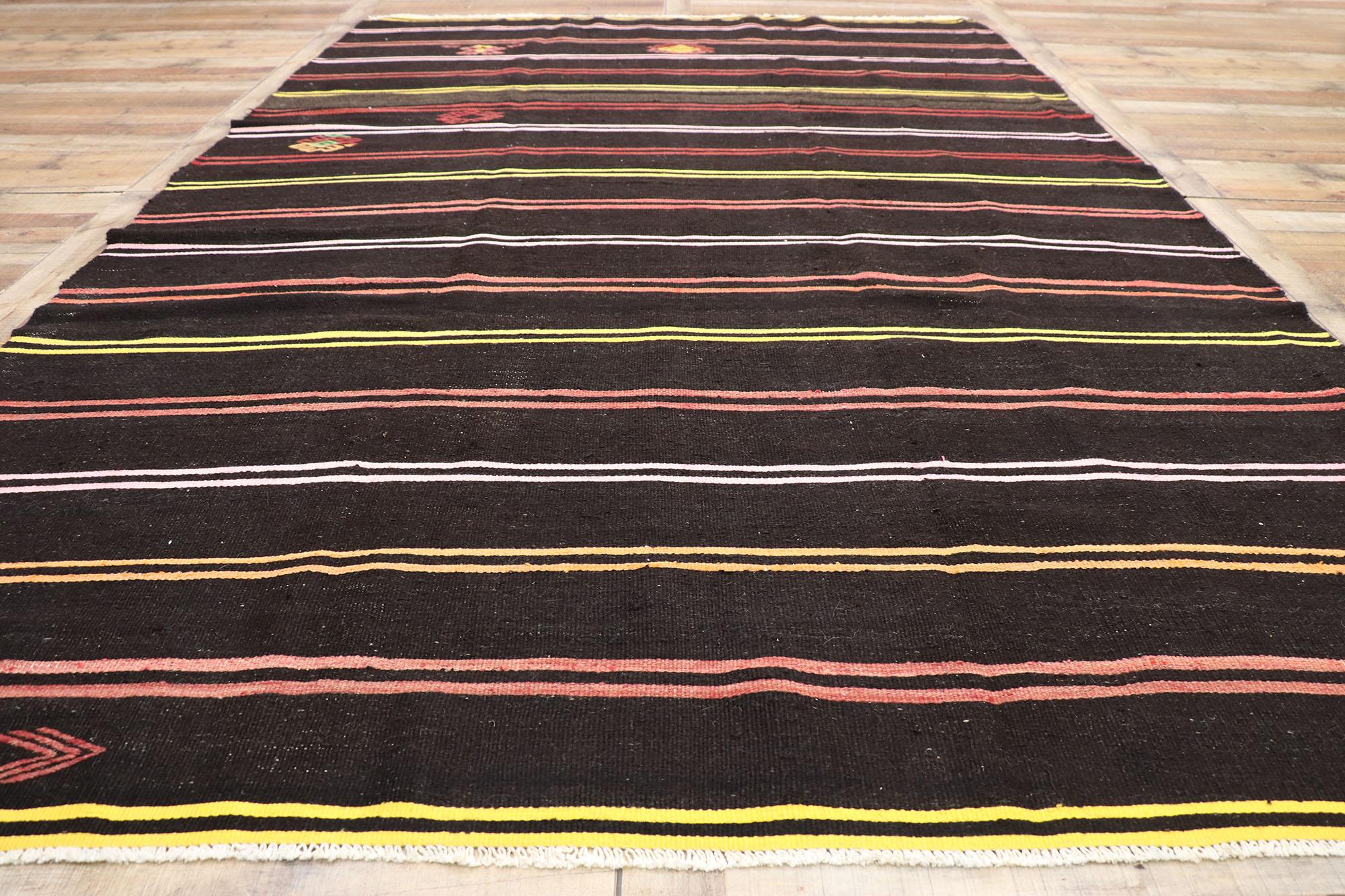 Vintage Turkish Striped Kilim Rug with Tribal Bohemian Style, Flat-Weave Rug For Sale 1