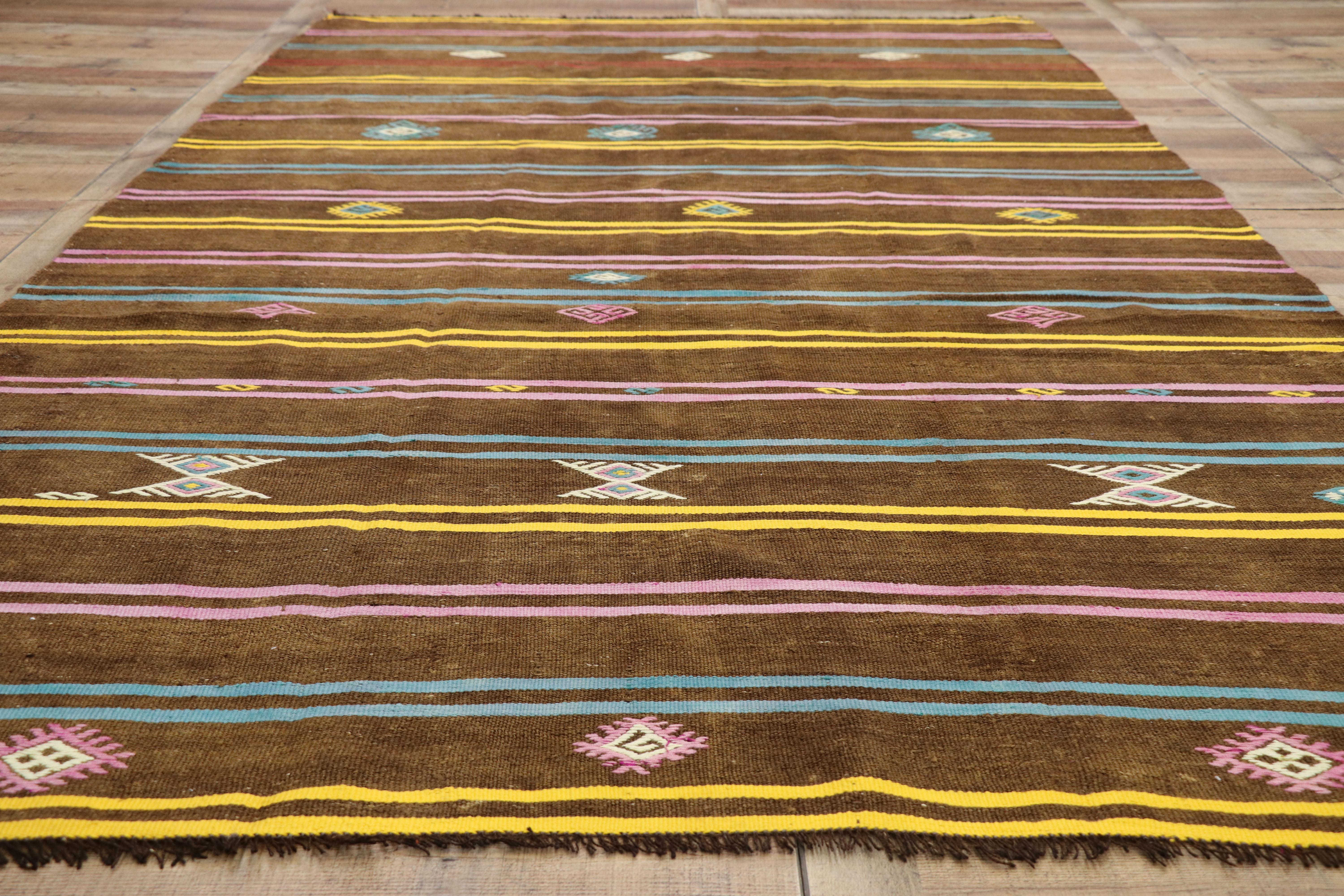 Vintage Colorful Striped Turkish Kilim Rug For Sale 1