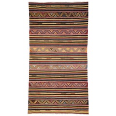 Vintage Turkish Striped Kilim Rug with Tribal Bohemian Style, Flat-Weave Rug