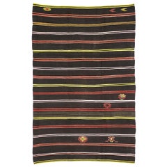 Retro Turkish Striped Kilim Rug with Tribal Bohemian Style, Flat-Weave Rug