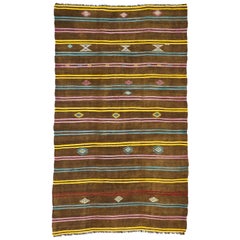 Retro Colorful Striped Turkish Kilim Rug