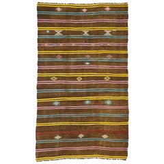 Vintage Turkish Striped Kilim Rug with Tribal Bohemian Style, Flat-Weave Rug