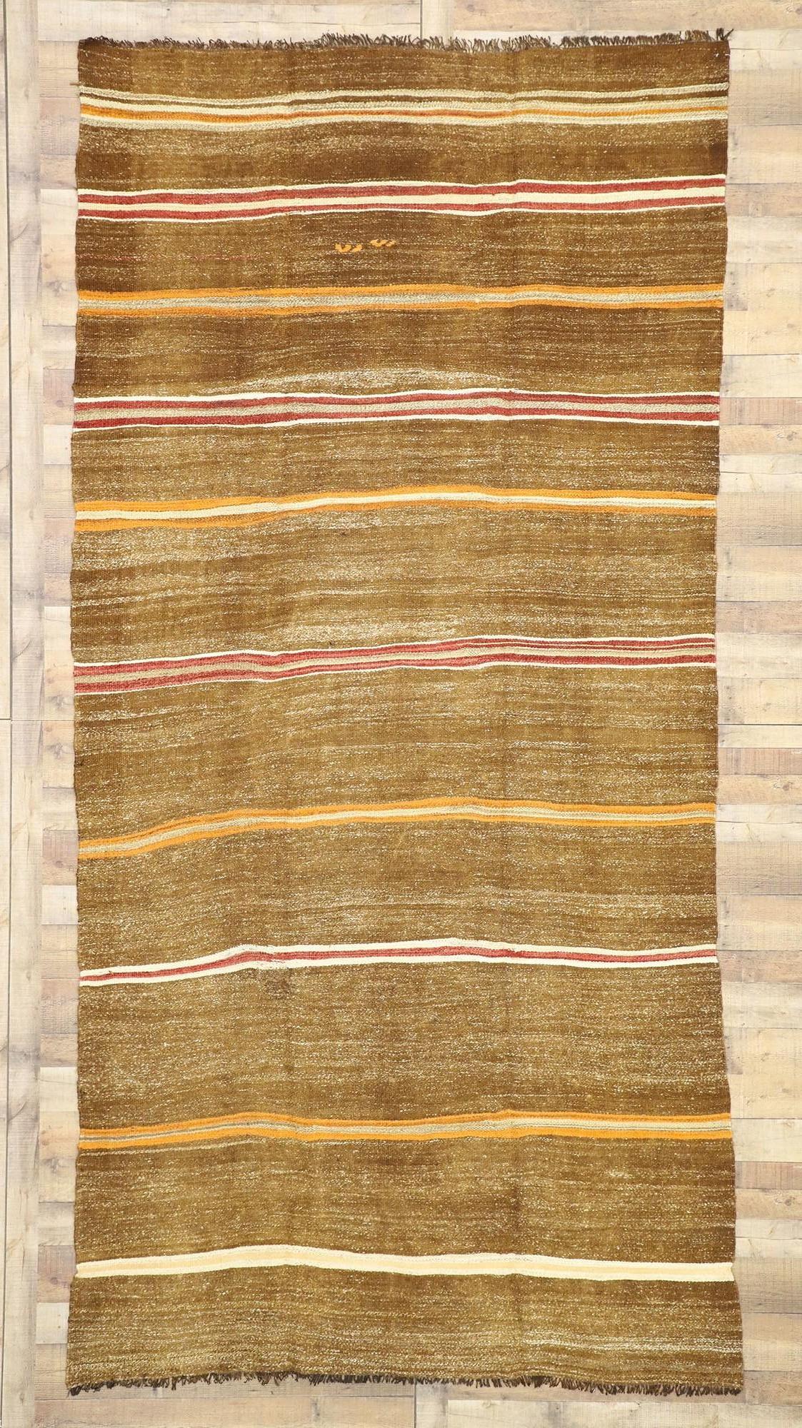 Hand-Woven Vintage Turkish Striped Kilim Rug with Tribal Style, Flat-Weave Rug