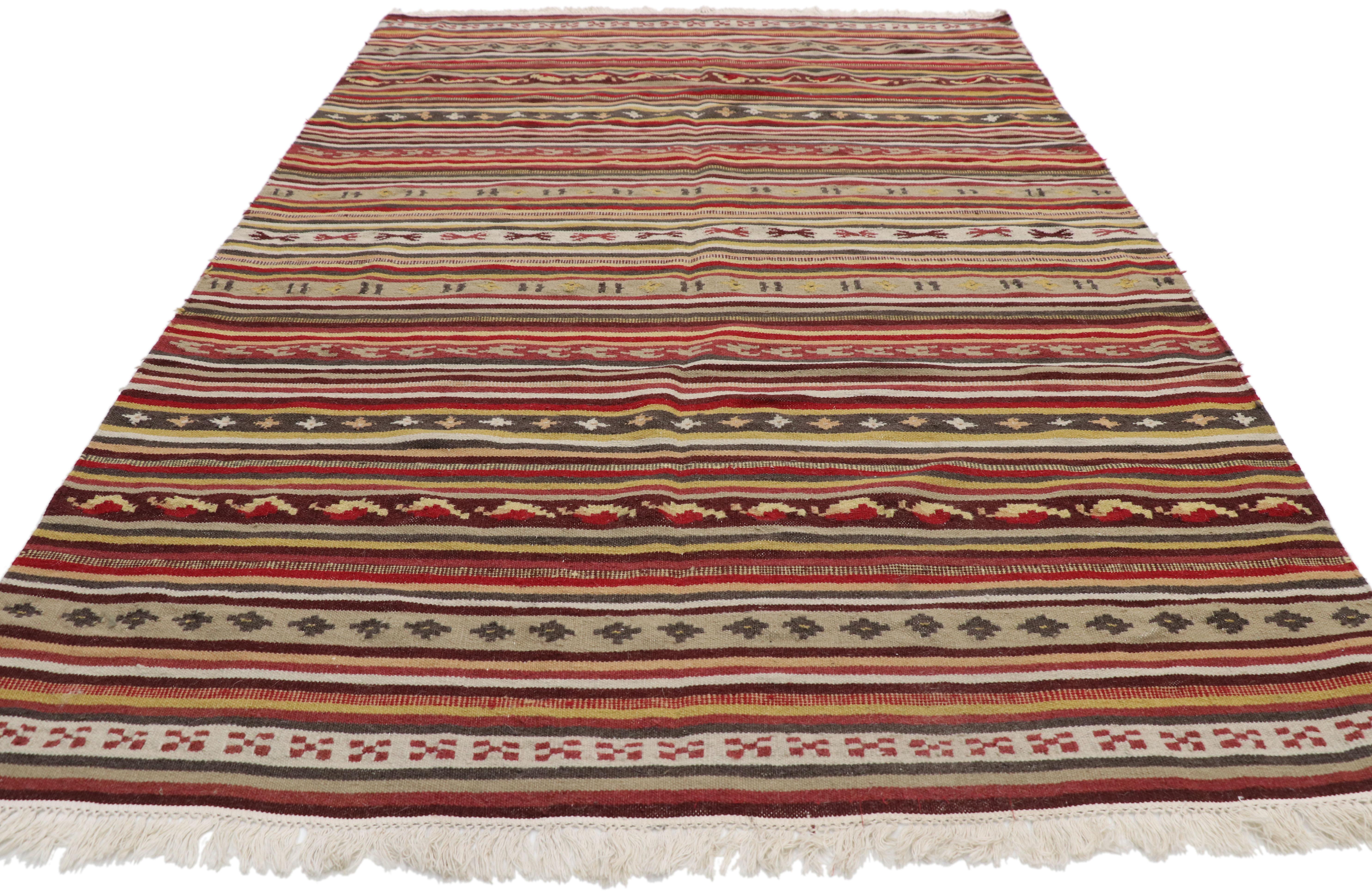 20th Century Vintage Turkish Striped Kilim Rug with Tribal Style, Flat-Weave Rug with Stripes For Sale