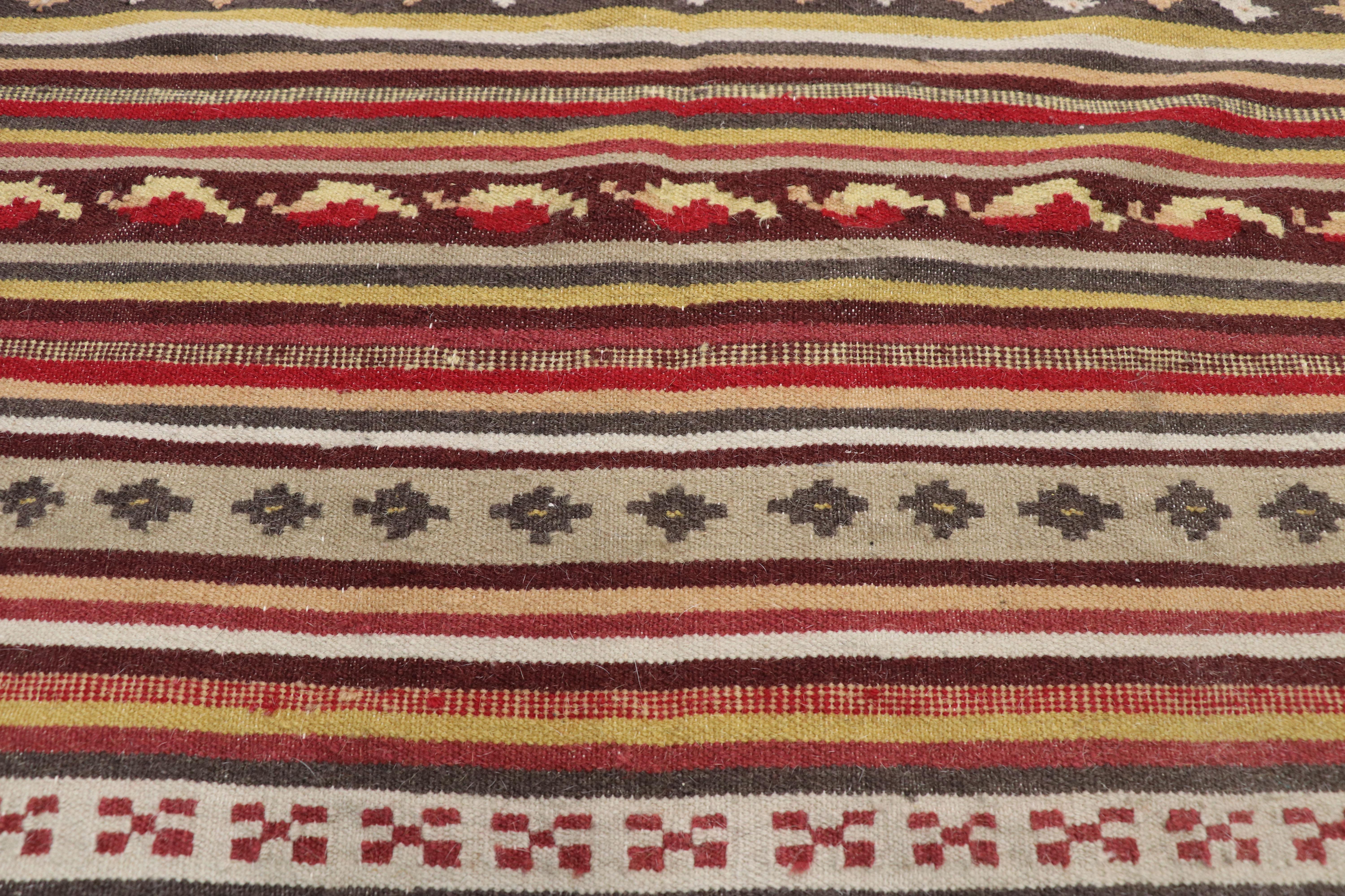 Laine Tapis Kilim turc vintage à rayures de style tribal, tissage plat avec rayures en vente