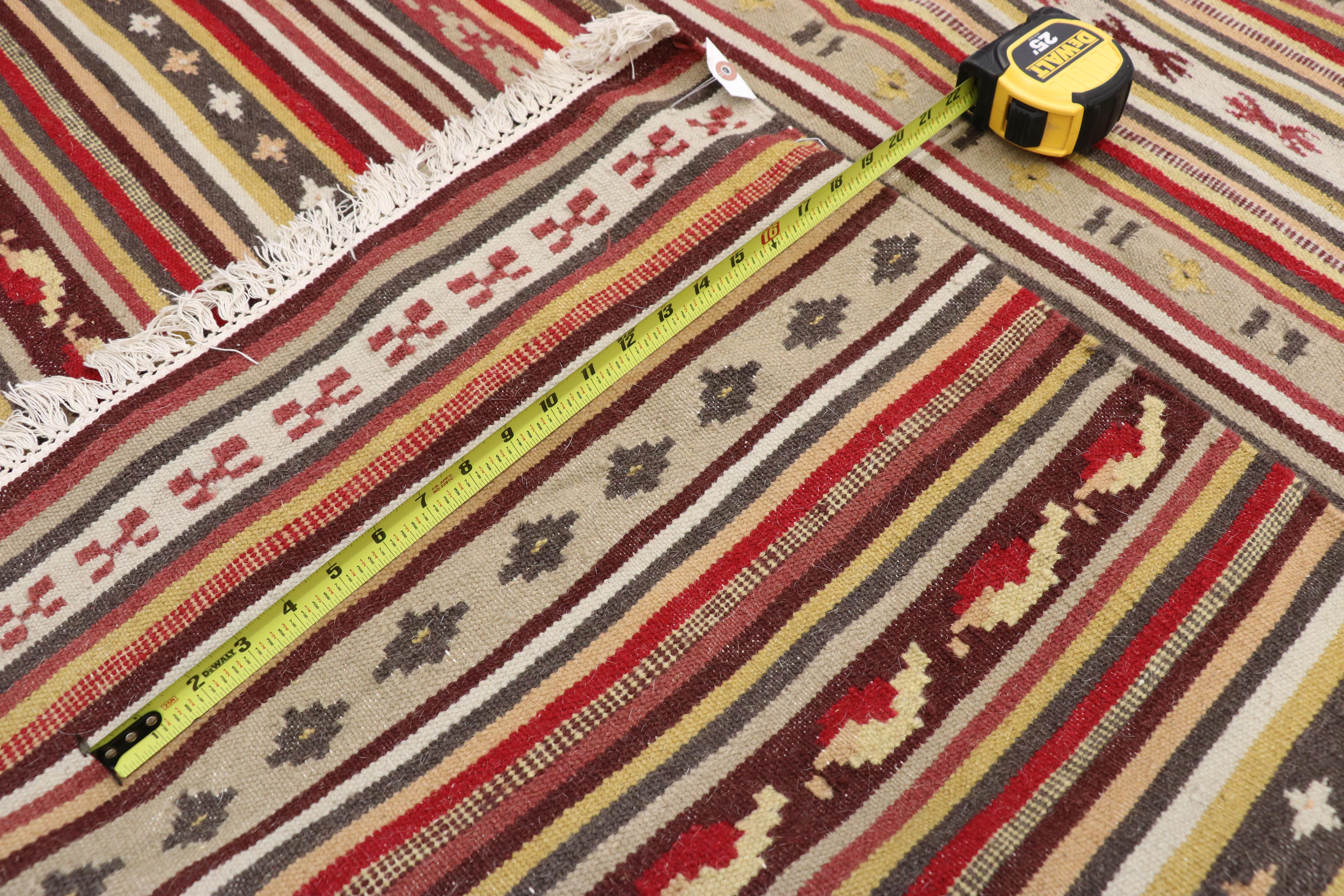Vintage Turkish Striped Kilim Rug with Tribal Style, Flat-Weave Rug with Stripes For Sale 2