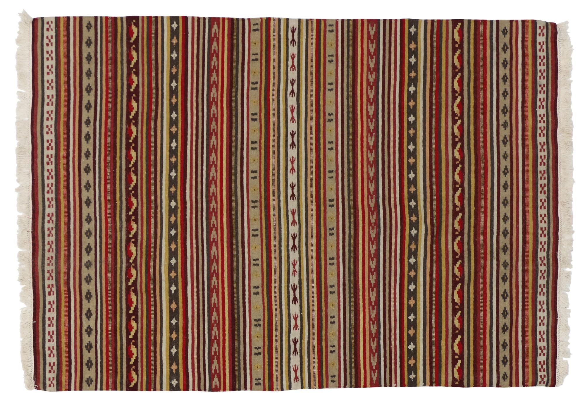 Tapis Kilim turc vintage à rayures de style tribal, tissage plat avec rayures en vente 5