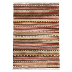Alfombra Kilim Turca Vintage a Rayas de Estilo Tribal, Alfombra de Tejido Plano a Rayas