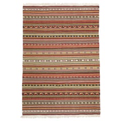 Tapis Kilim turc vintage à rayures de style tribal, tissage plat avec rayures