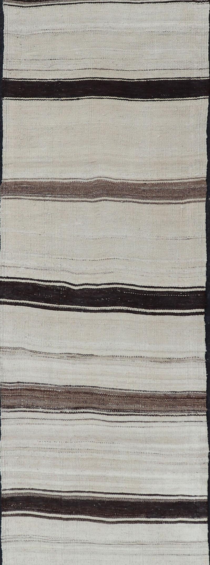 Vintage Kilim runner, Narrow Kilim, minimalist design striped kilim, Vintage kilim runner Keivan Woven Arts rug EN-P13442 , country of origin / type: Turkey / Kilim, circa Mid-20th Century.

Measures: 2'1 x 12'0.