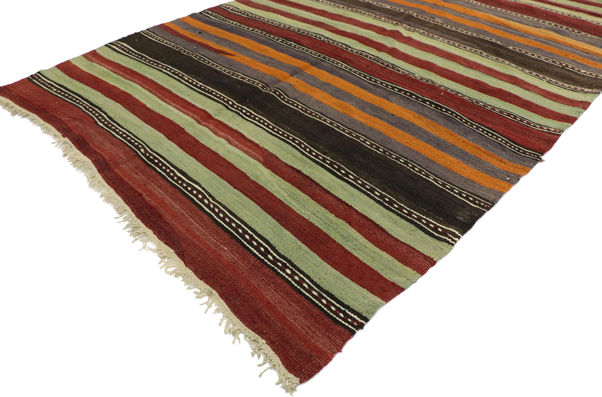 Hand-Woven Vintage Turkish Striped Kilim Runner with Modern Cabin Style For Sale
