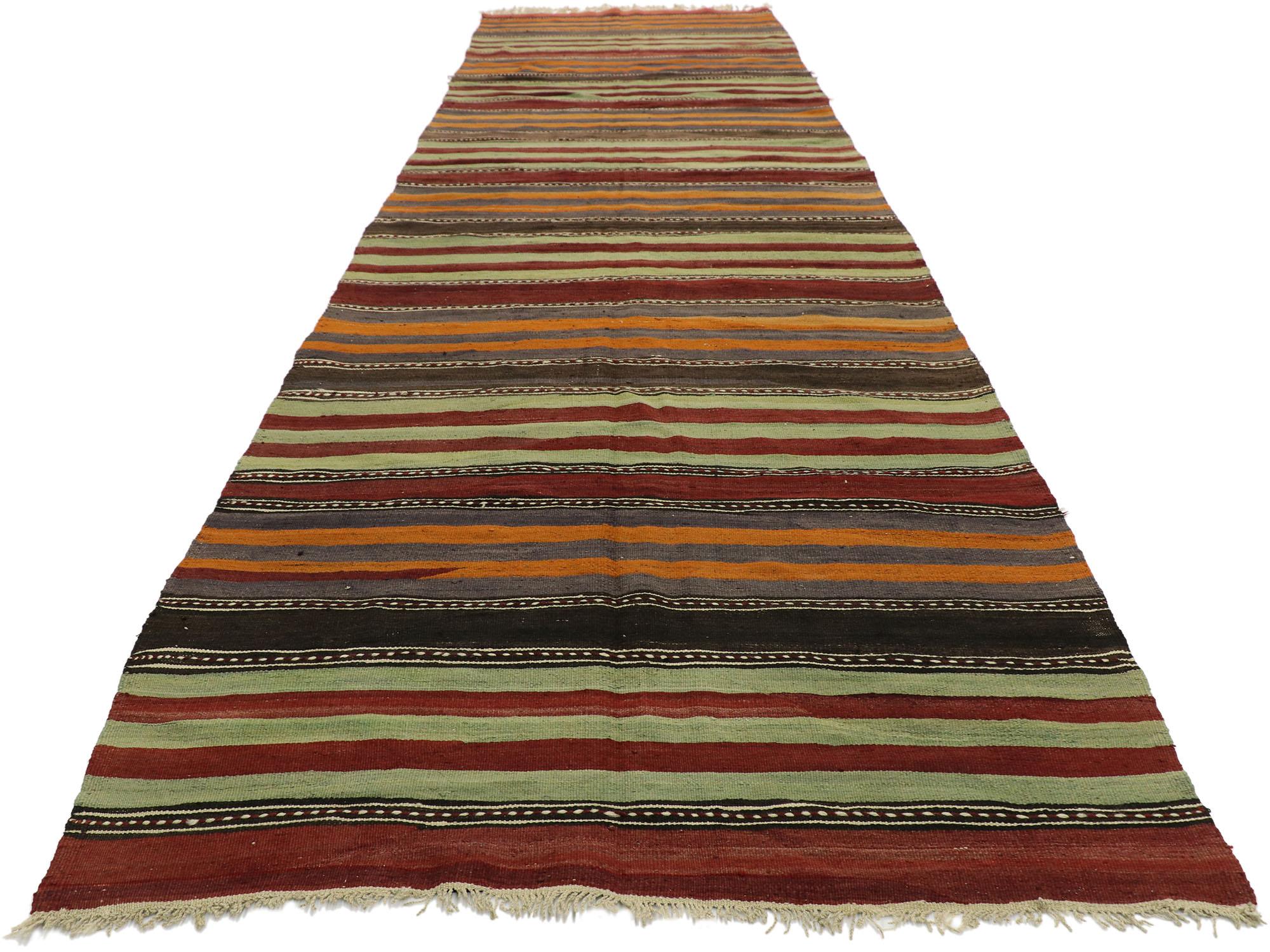 Vintage Turkish Striped Kilim Runner with Modern Cabin Style In Good Condition For Sale In Dallas, TX