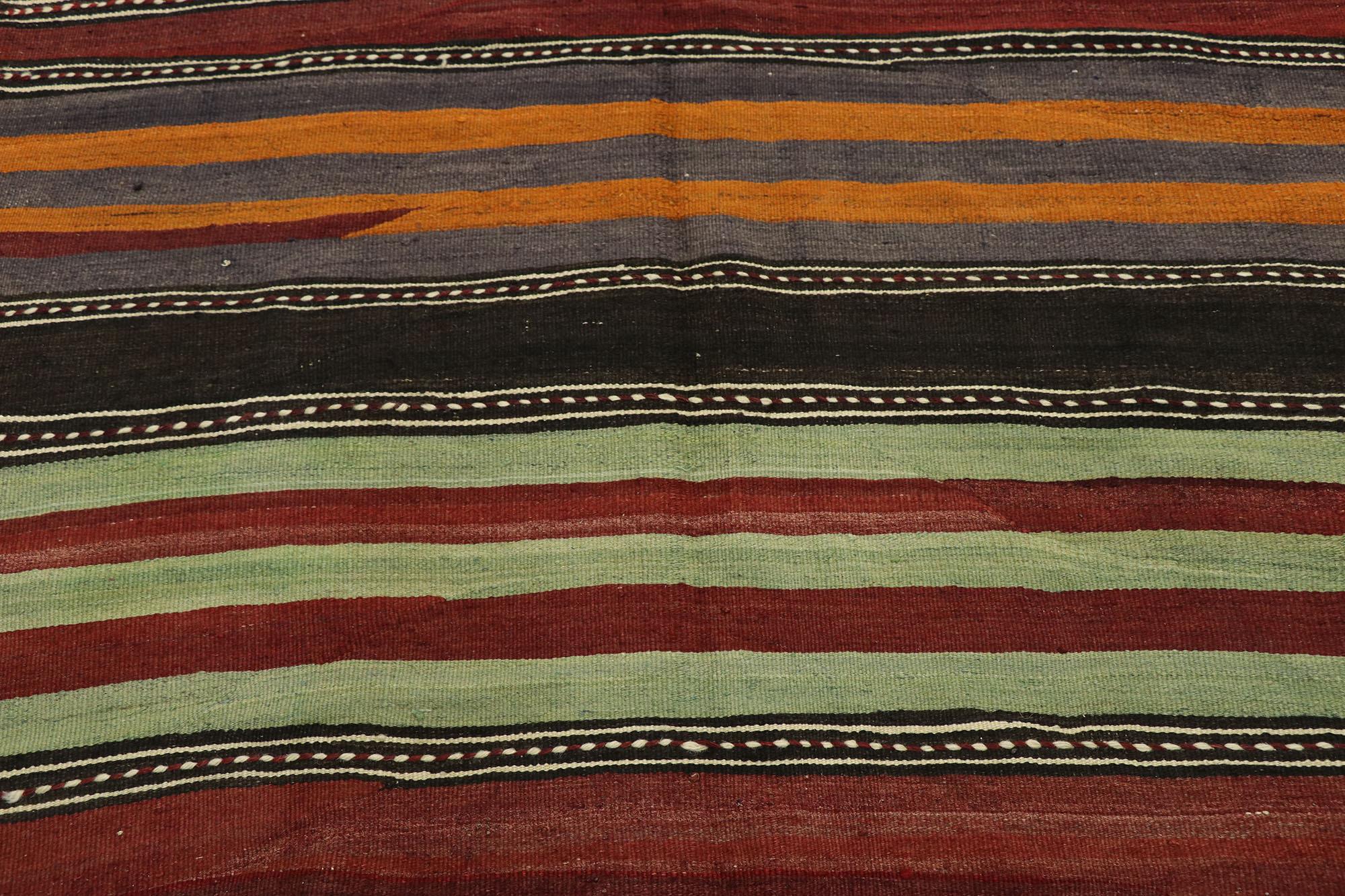 20th Century Vintage Turkish Striped Kilim Runner with Modern Cabin Style For Sale