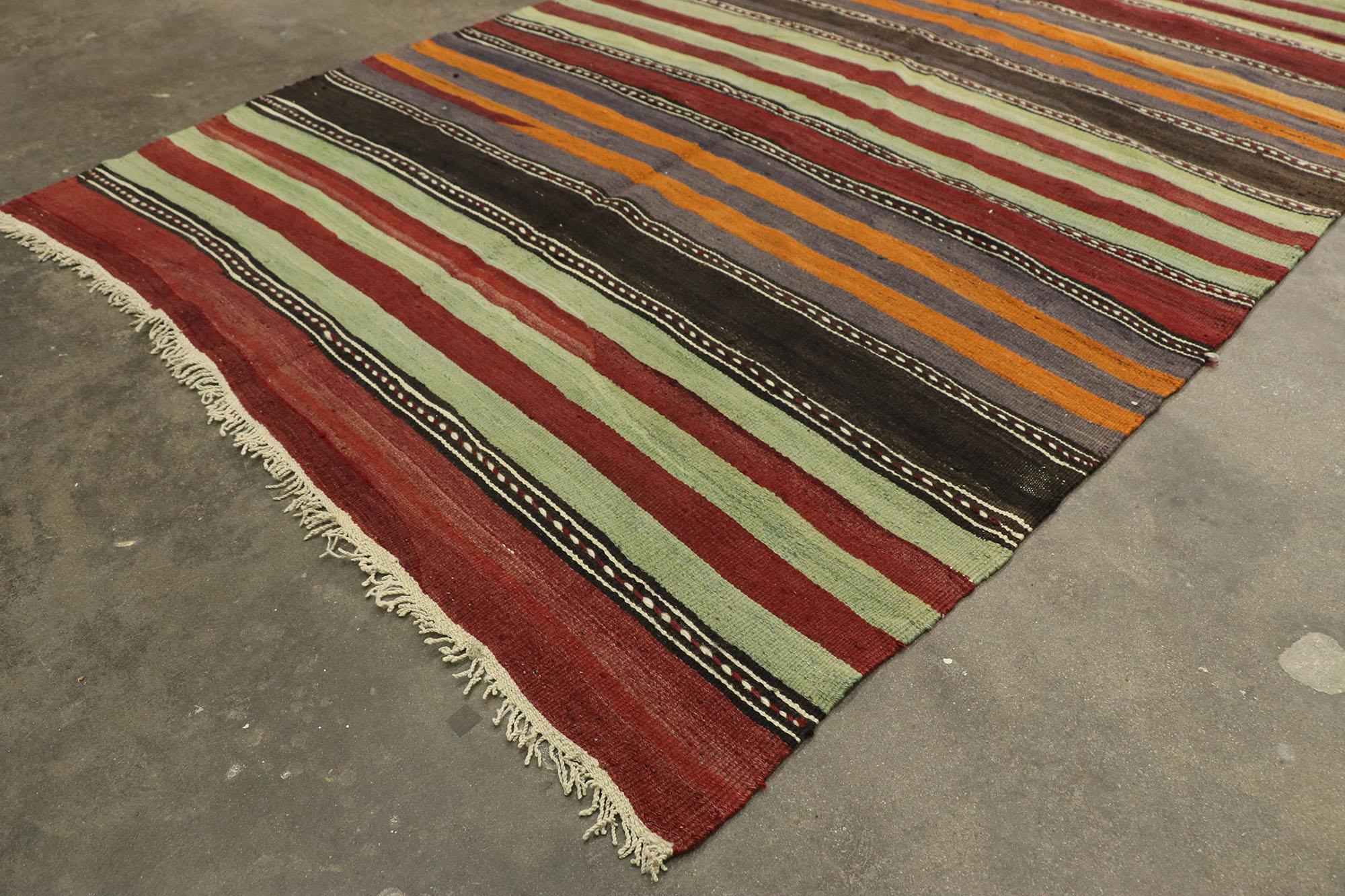 Vintage Turkish Striped Kilim Runner with Modern Cabin Style For Sale 1