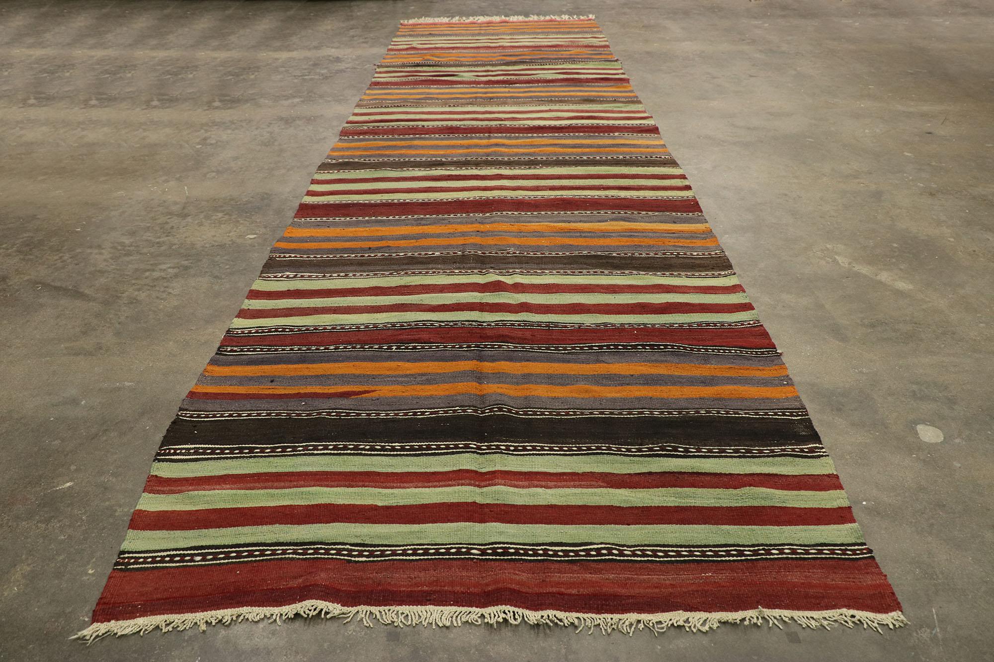 Vintage Turkish Striped Kilim Runner with Modern Cabin Style For Sale 2