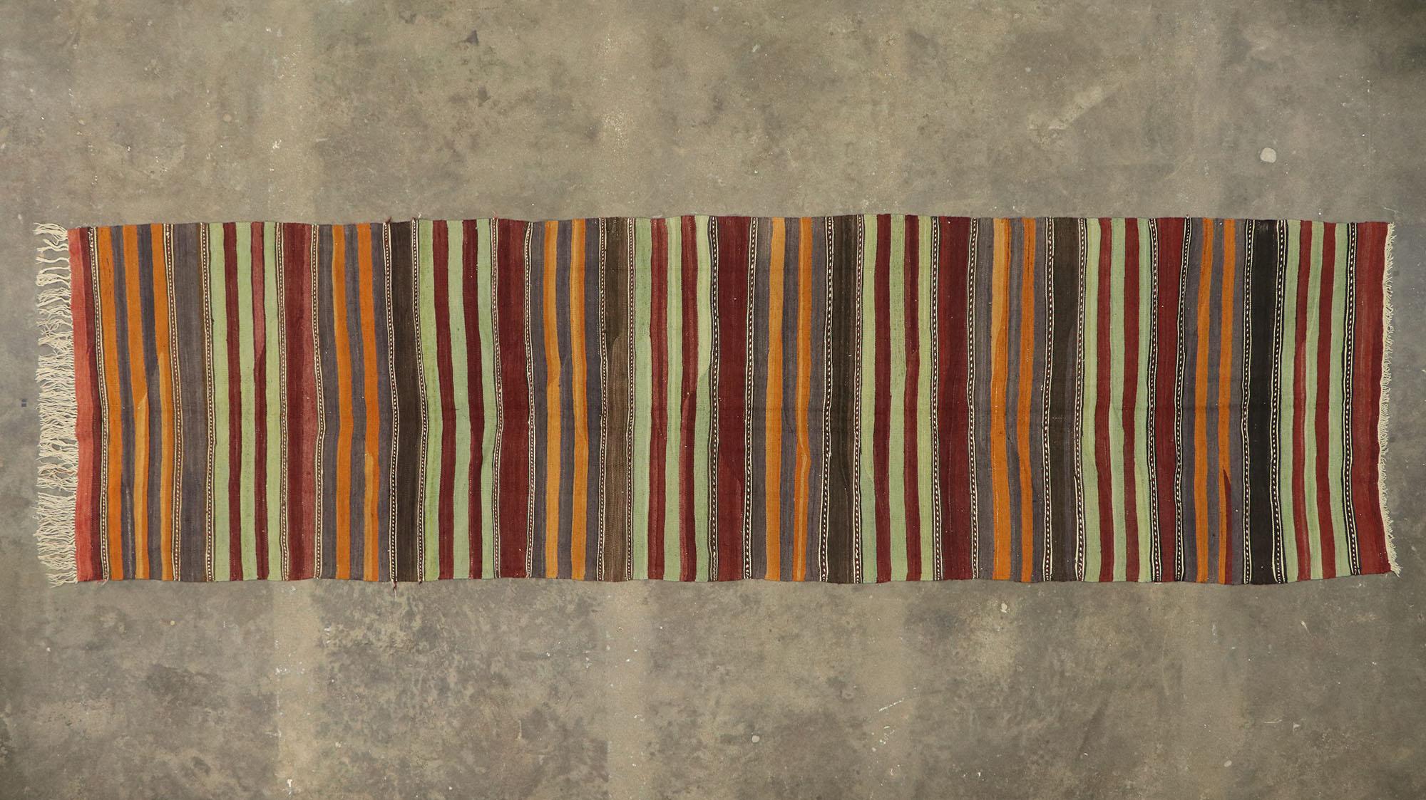 Vintage Turkish Striped Kilim Runner with Modern Cabin Style For Sale 3