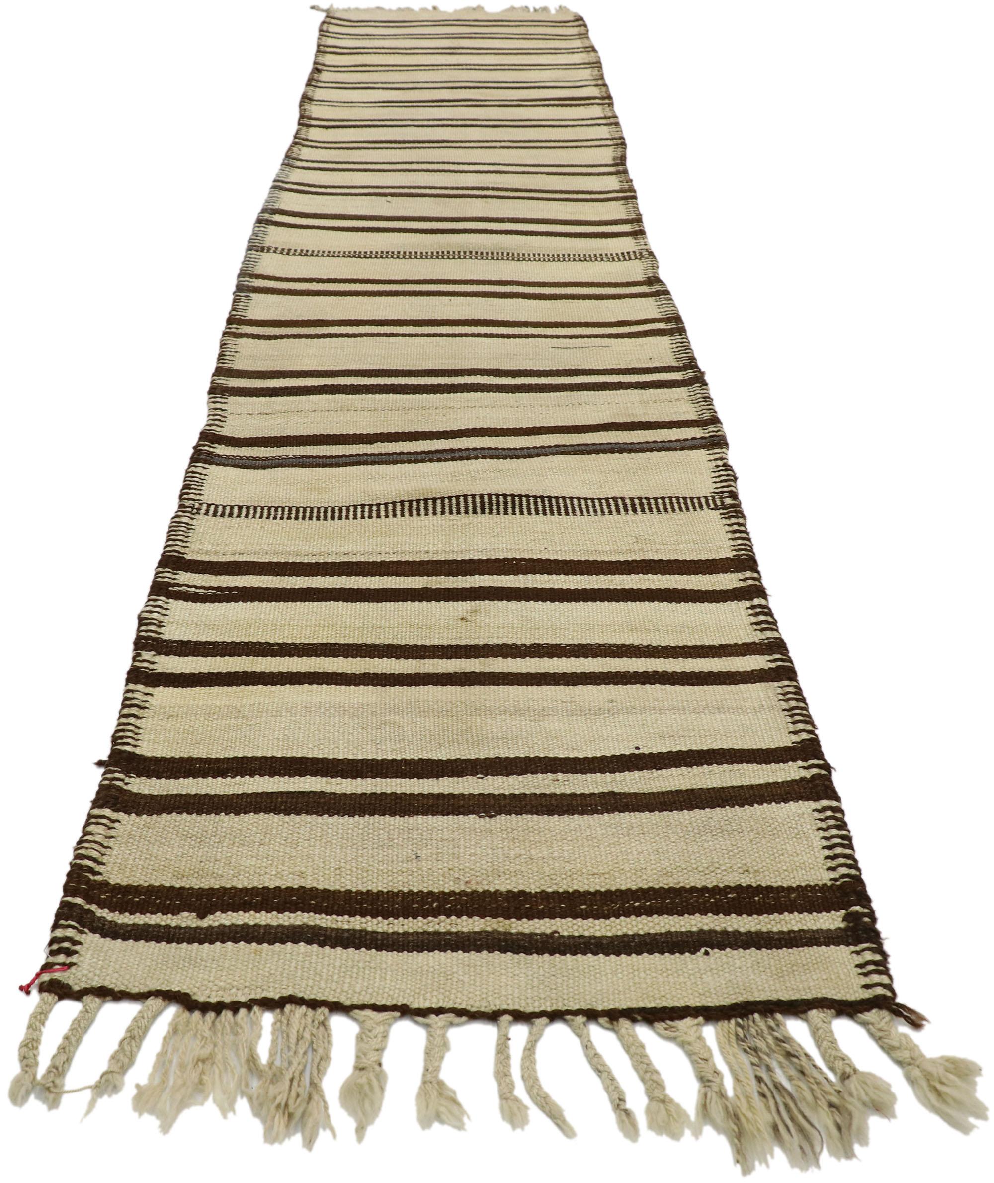 Hand-Woven Vintage Turkish Striped Kilim Runner with Modern Style