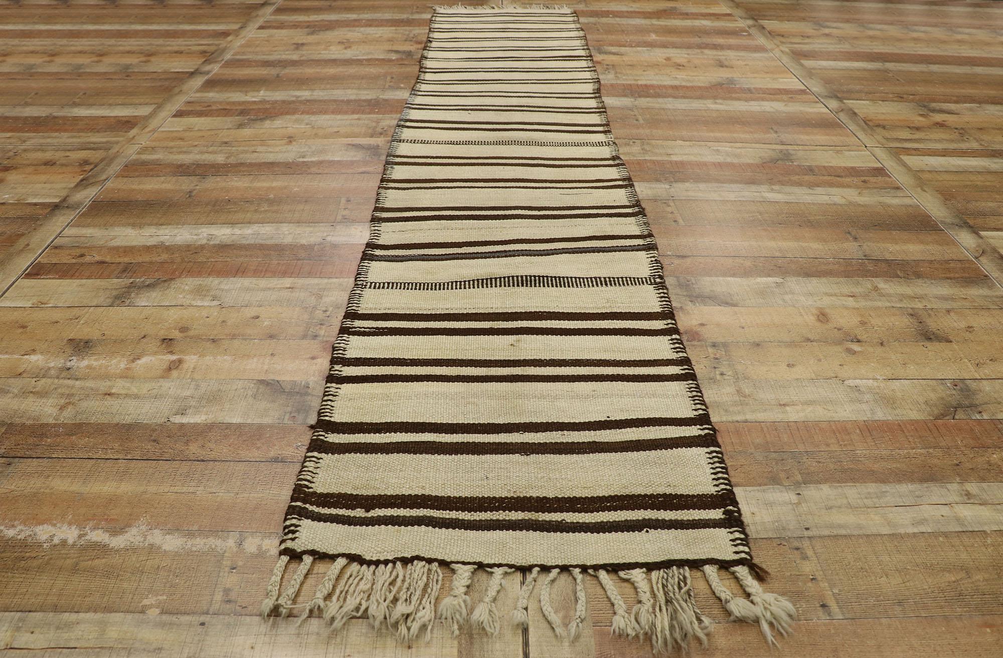 Vintage Turkish Striped Kilim Runner with Modern Style 1