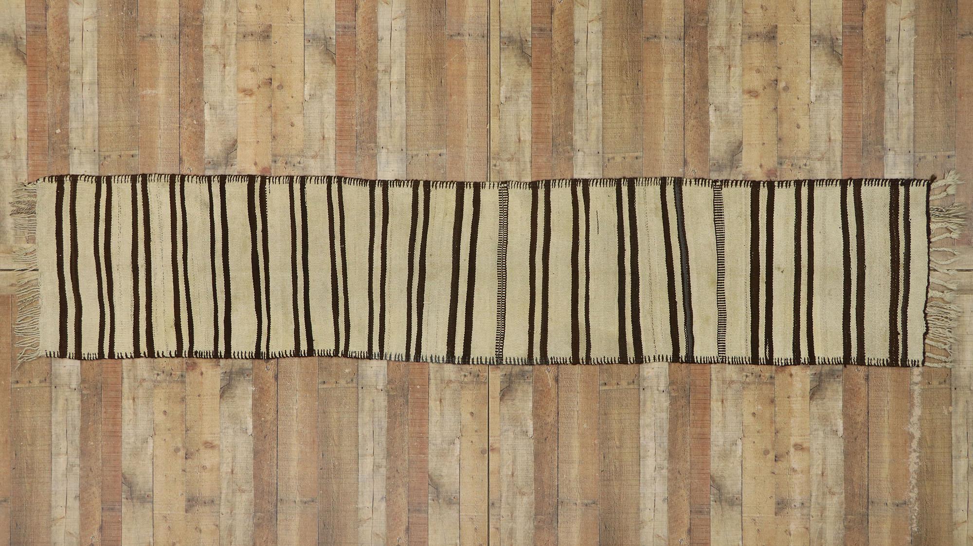 Vintage Turkish Striped Kilim Runner with Modern Style 2