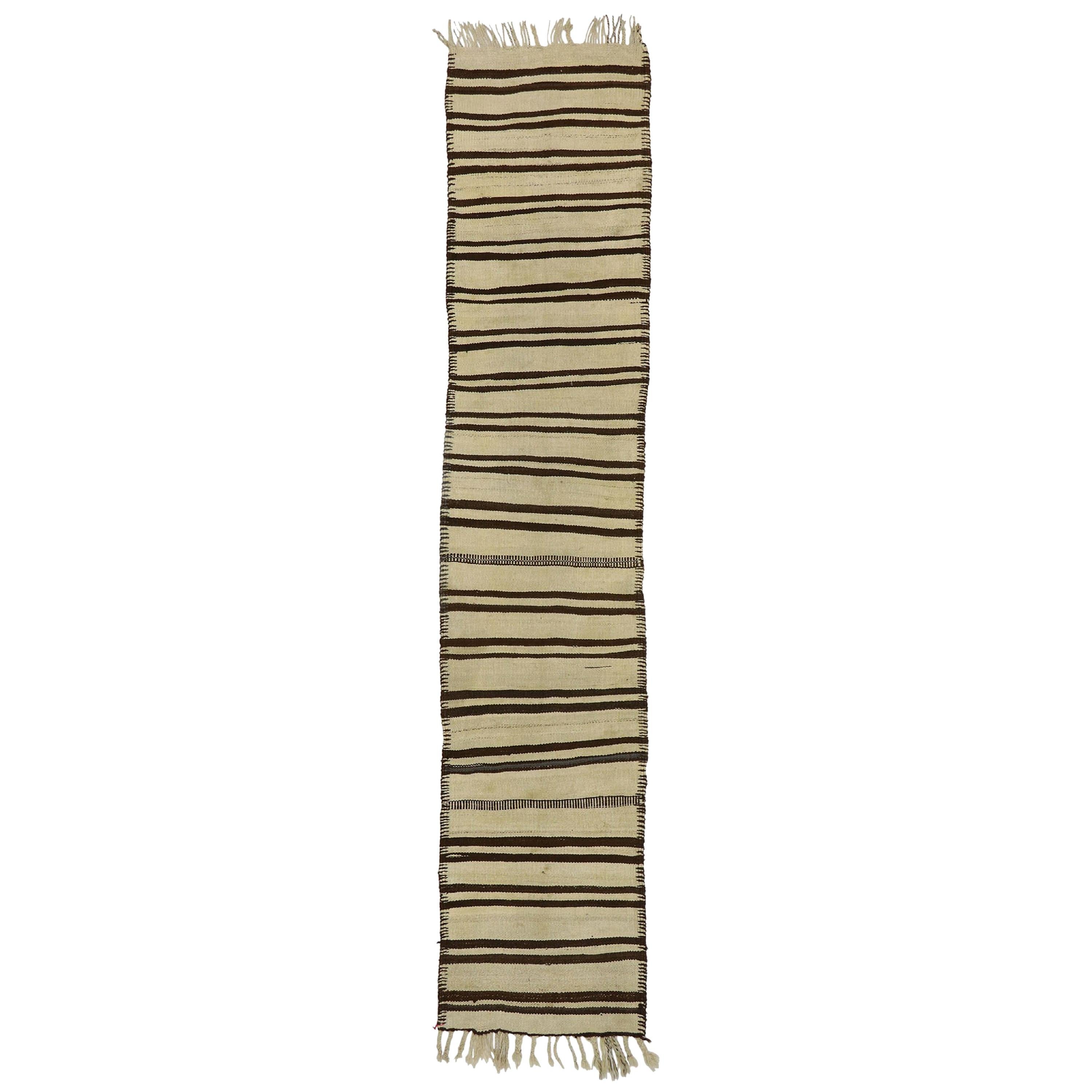 Vintage Turkish Striped Kilim Runner with Modern Style