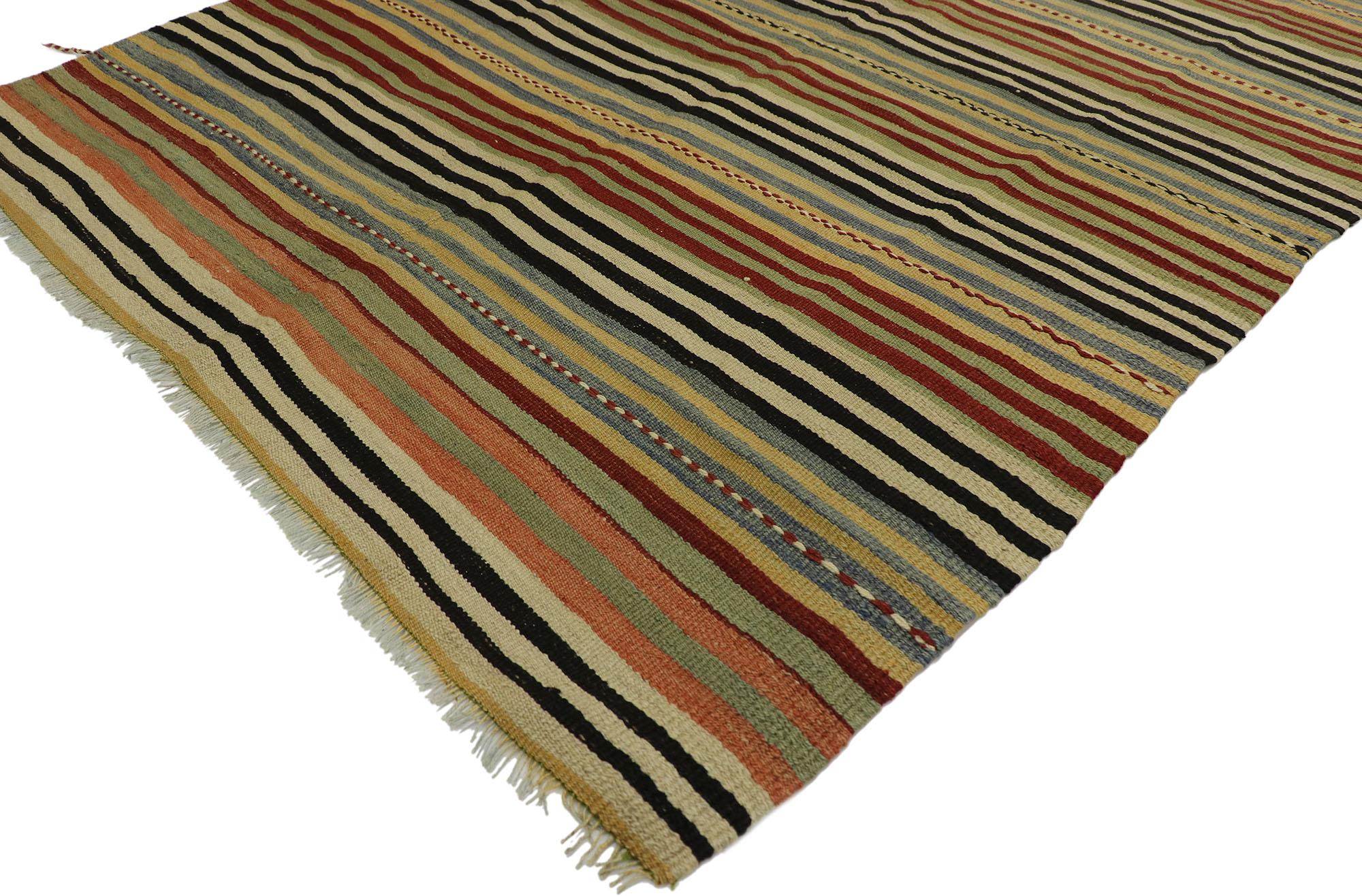 Hand-Woven Vintage Turkish Striped Kilim Runner with Rustic Modern Style For Sale