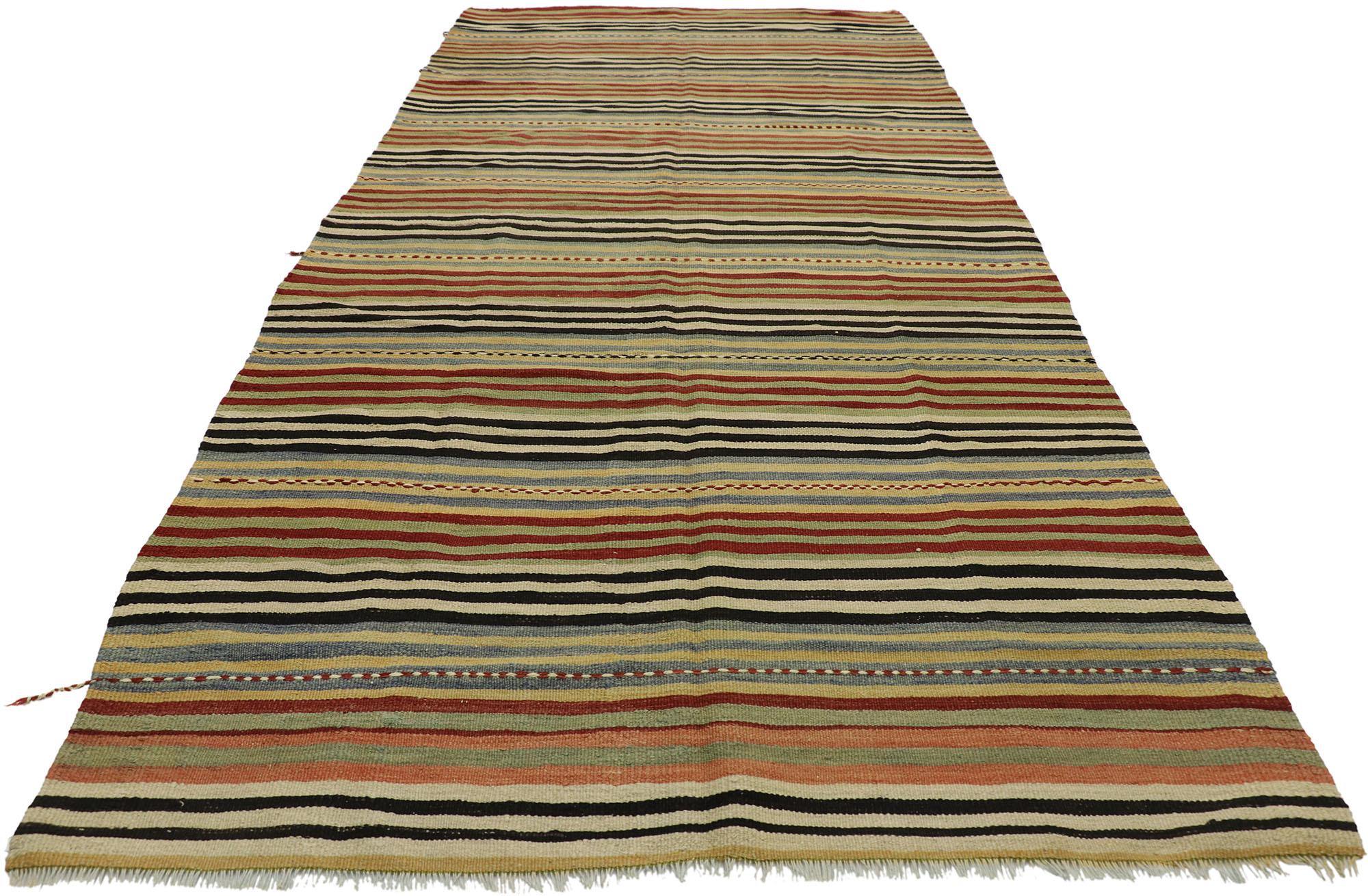 Vintage Turkish Striped Kilim Runner with Rustic Modern Style In Good Condition For Sale In Dallas, TX