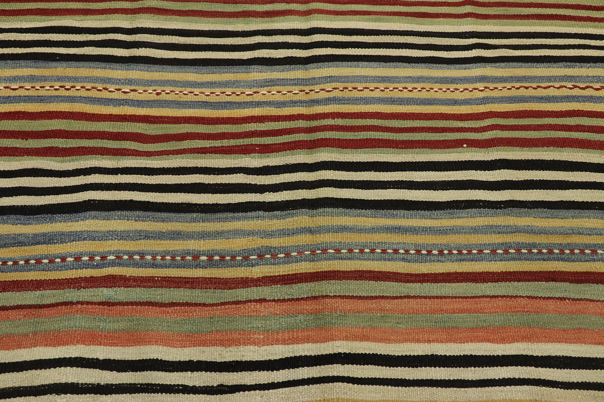 20th Century Vintage Turkish Striped Kilim Runner with Rustic Modern Style For Sale