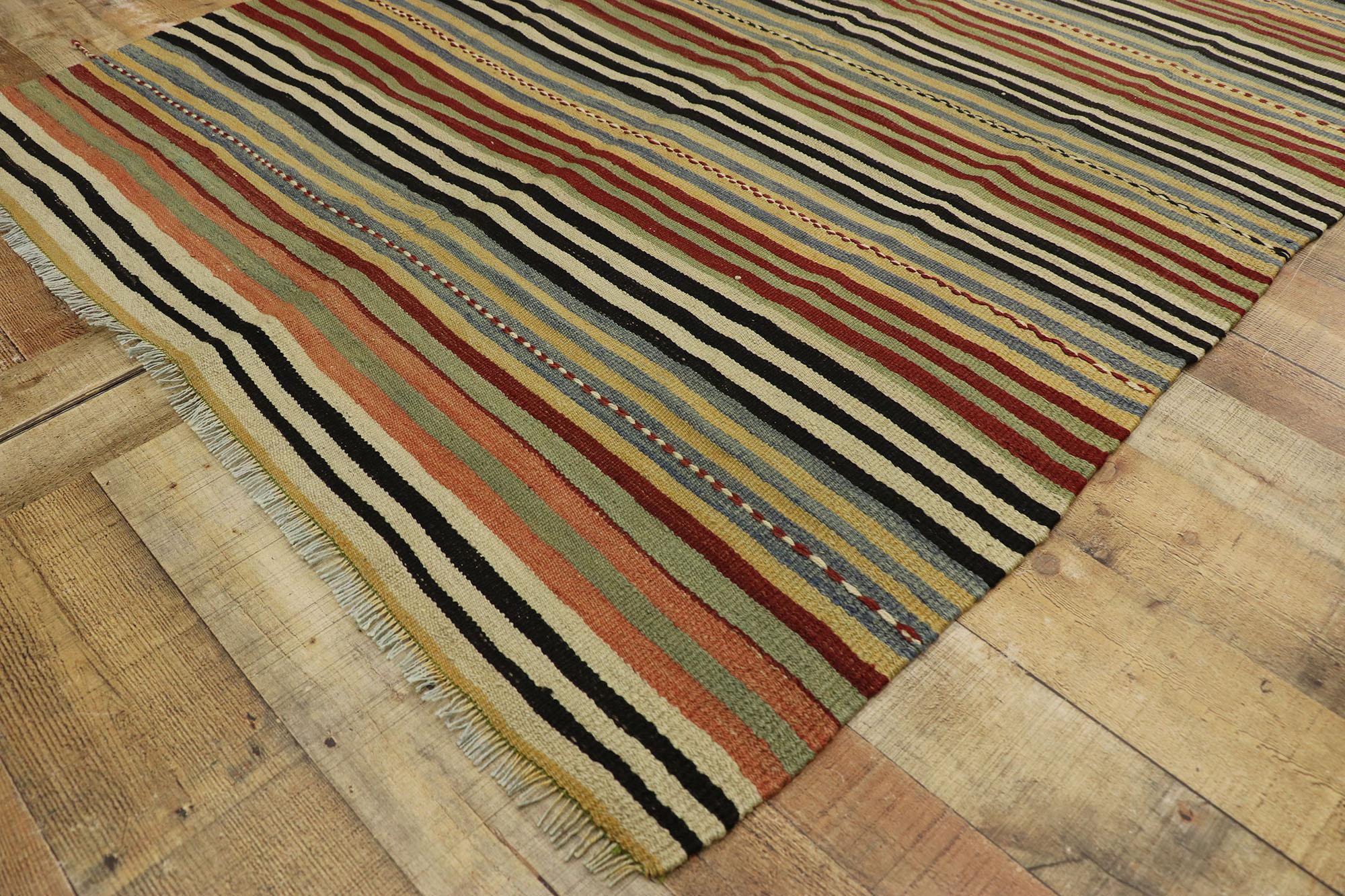Vintage Turkish Striped Kilim Runner with Rustic Modern Style For Sale 1