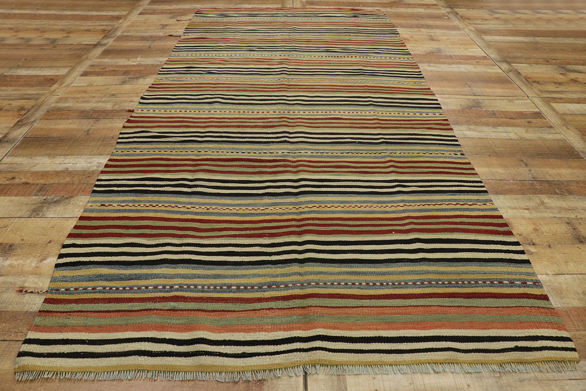 Vintage Turkish Striped Kilim Runner with Rustic Modern Style For Sale 2
