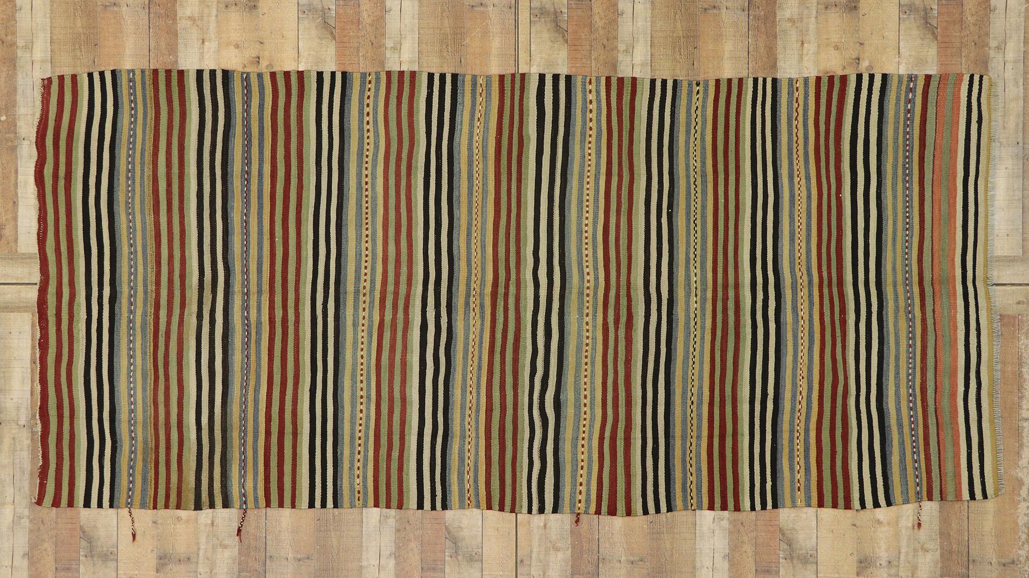 Vintage Turkish Striped Kilim Runner with Rustic Modern Style For Sale 3