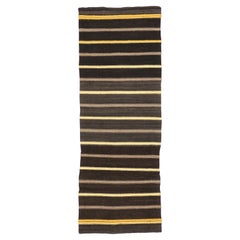 Vintage Turkish Striped Kilim Runner with Rustic Mountain Lake Tahoe Style