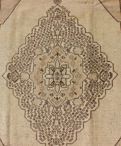 Vintage Turkish Stylized Medallion Oushak Rug in Sandy Neutrals and Earth Tones