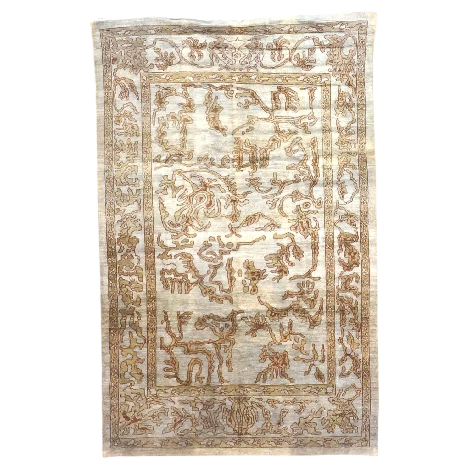 Vintage Turkish Sultanabad Wool 6x9 Grey, Tan & Brown Handmade Area Rug For Sale