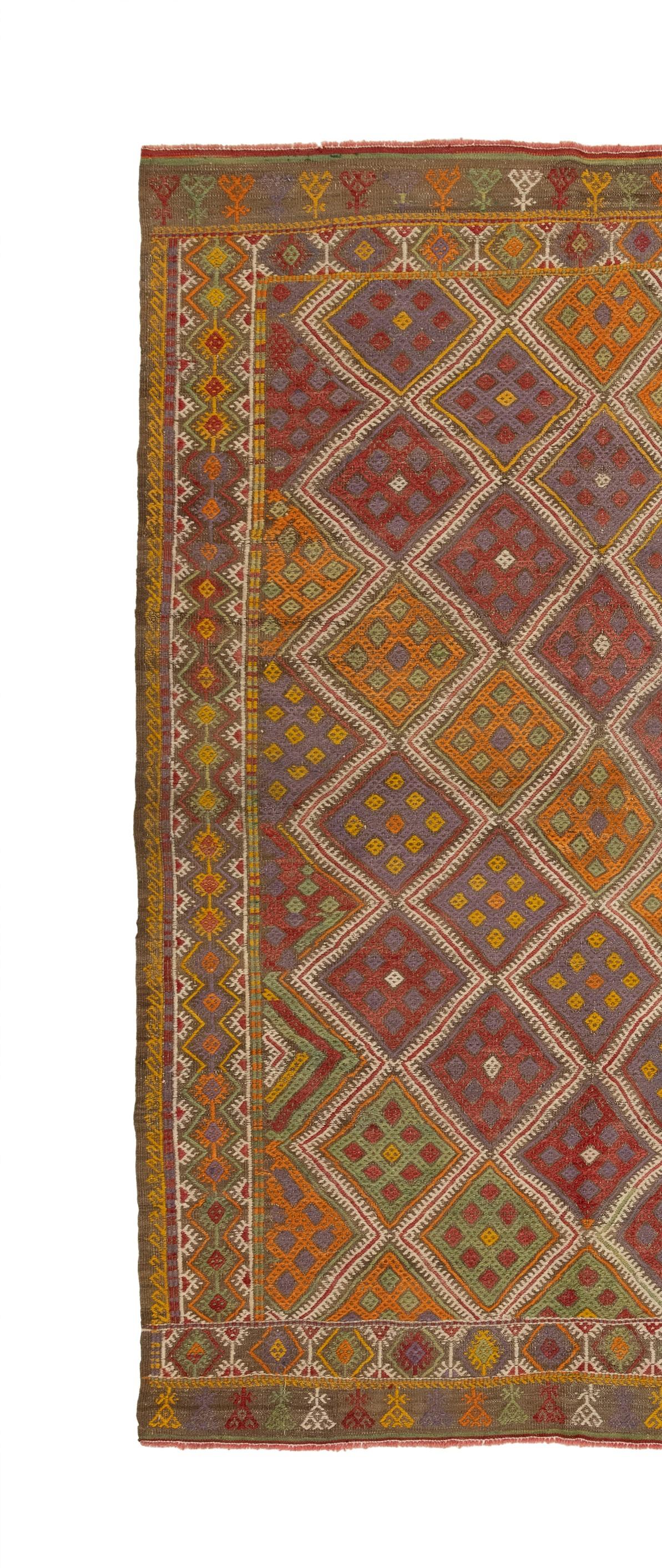 Hand-Knotted Vintage Turkish Sumak Kilim For Sale