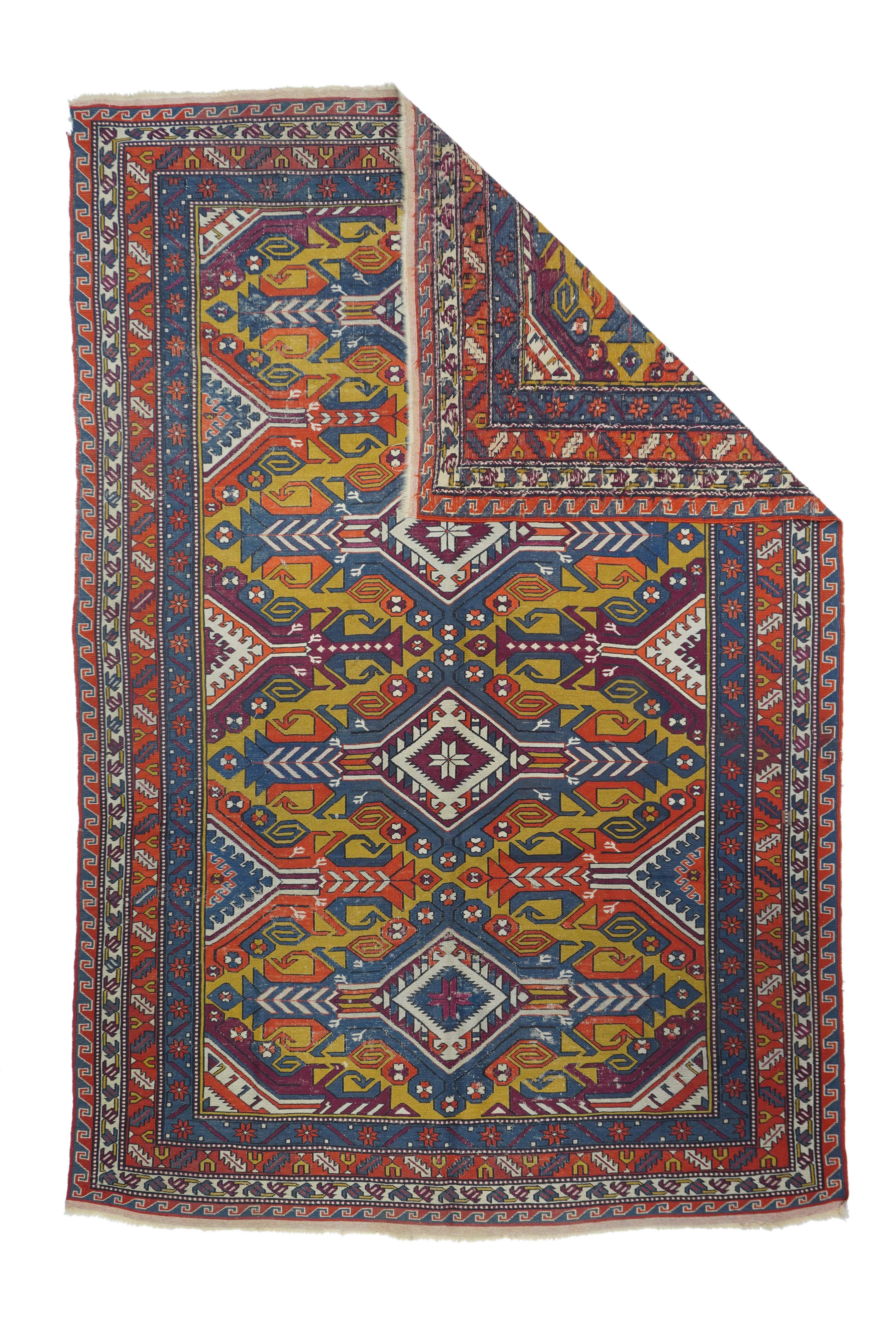 Tappeto vintage Sumak turco 6'3'' x 9'4''. Una tecnica, piuttosto che un tipo specifico, in cui gli orditi sono avvolti da trame colorate per creare un disegno. Caucasico, turco, persiano e altri tipi. Produce un tappeto piatto, senza pelo, che può