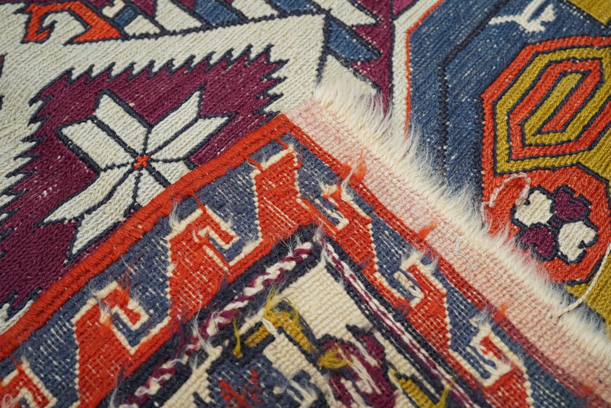 Lana Tappeto Sumak turco vintage 6'3'' x 9'4'' in vendita