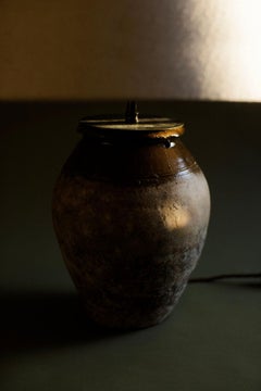 Vintage Turkish Terracotta Table Lamp with Copper Glaze, 20th Century