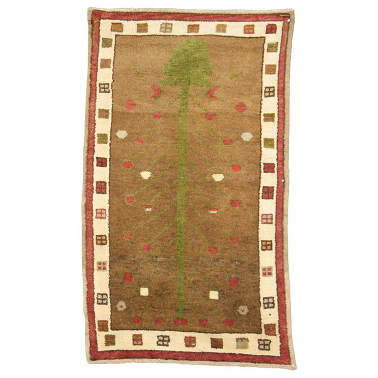 Vintage Turkish Throw Rug Featuring Tree of Life Design