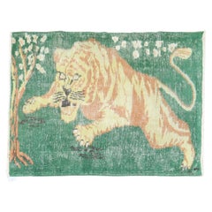 Vintage Turkish Tiger Pictorial Rug
