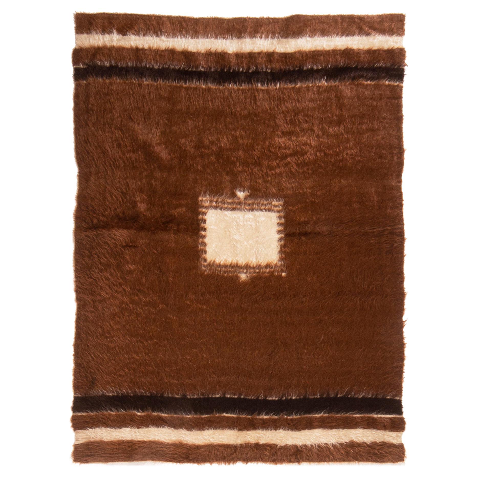 Tapis Tulu vintage, Brown avec médaillon et bandes de bordure crème - Rug & Kilim