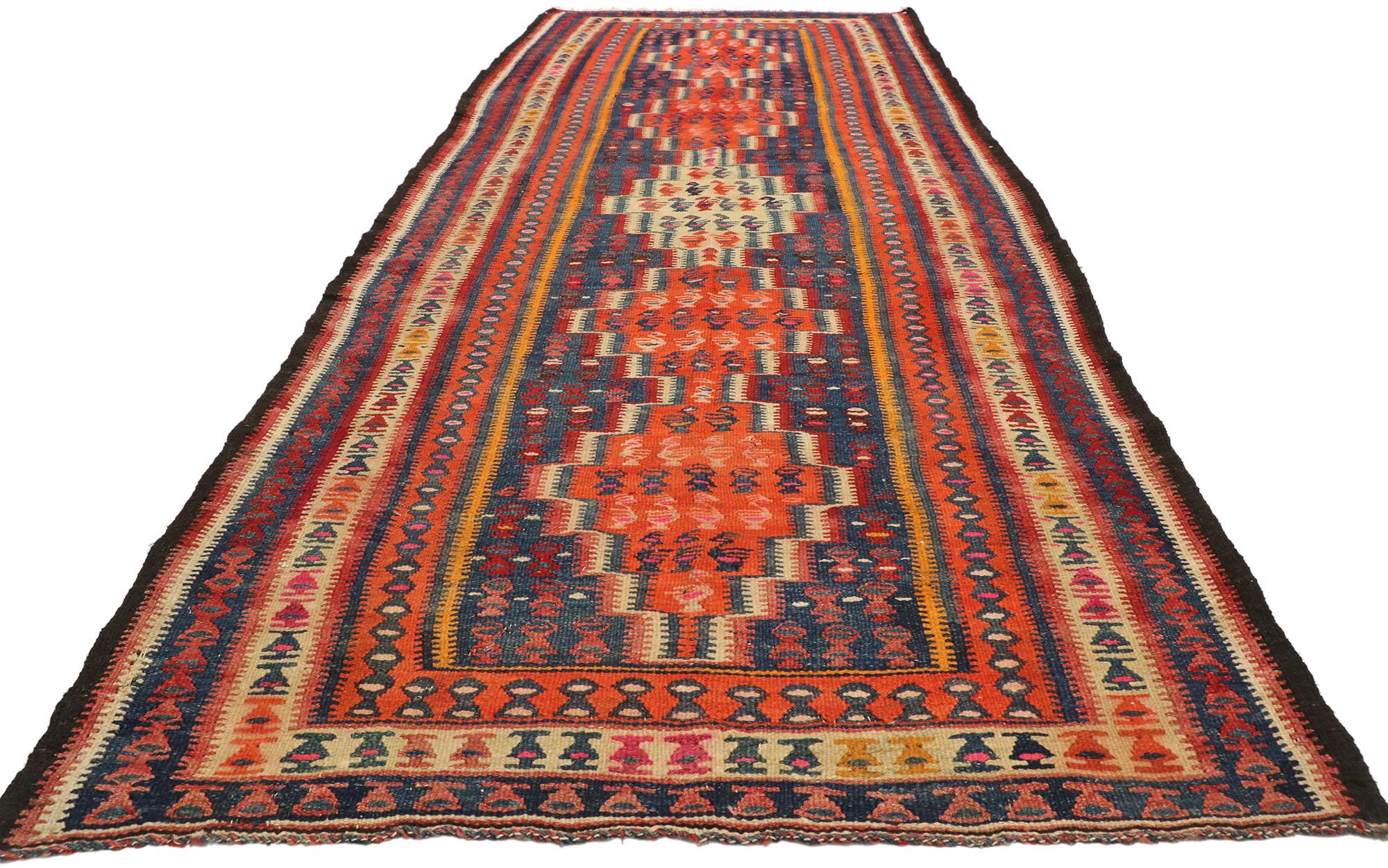 Alfombra turca vintage de tejido plano tribal Kilim en venta
