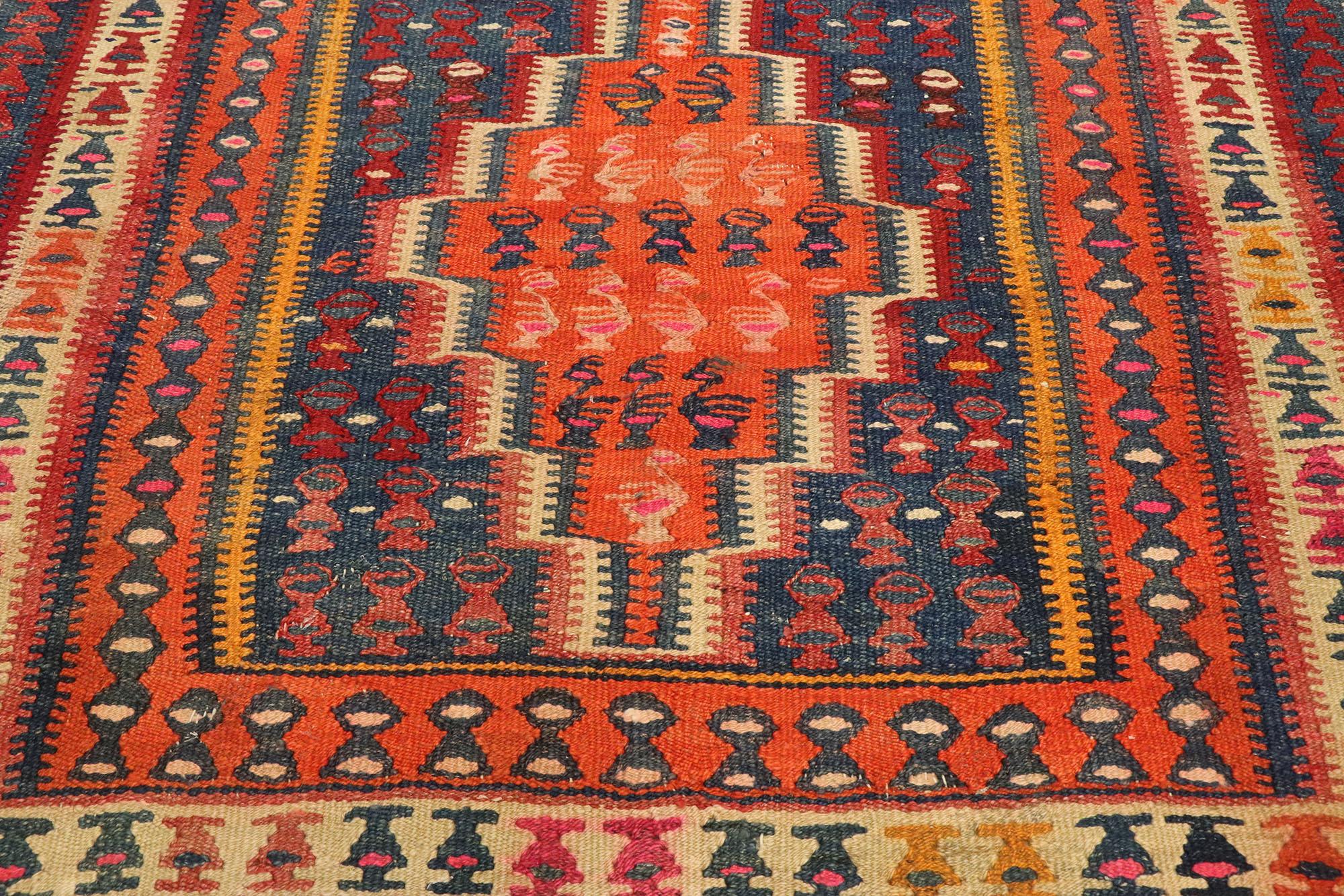 Hand-Woven  Vintage Turkish Tribal Flatweave Carpet For Sale