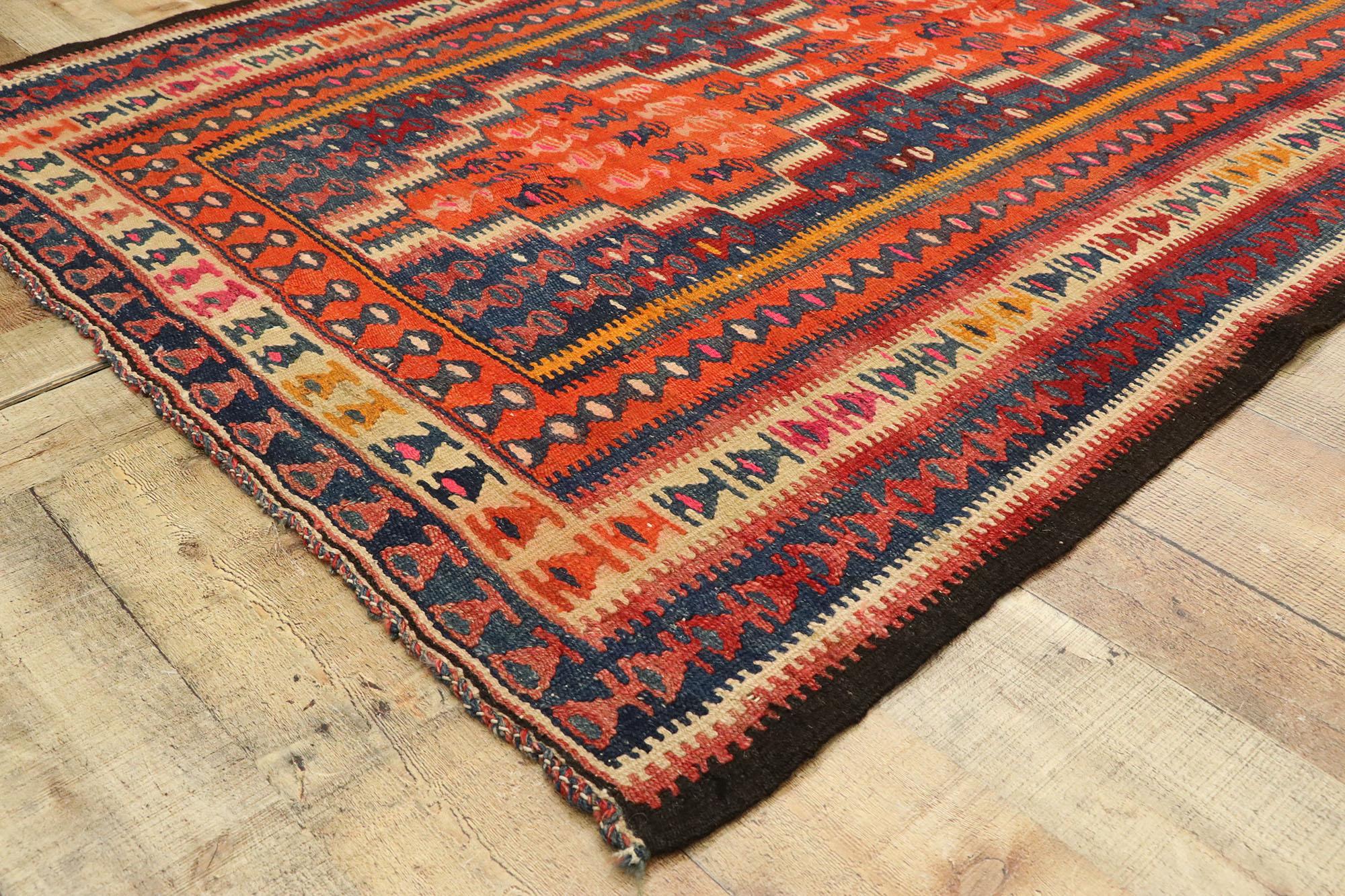  Vintage Turkish Tribal Flatweave Carpet In Good Condition For Sale In Dallas, TX