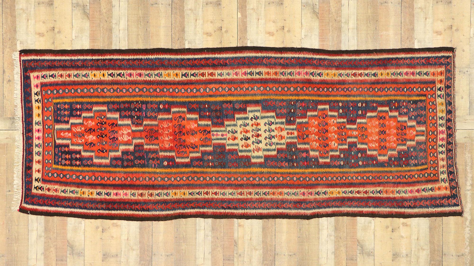 Wool  Vintage Turkish Tribal Flatweave Carpet For Sale